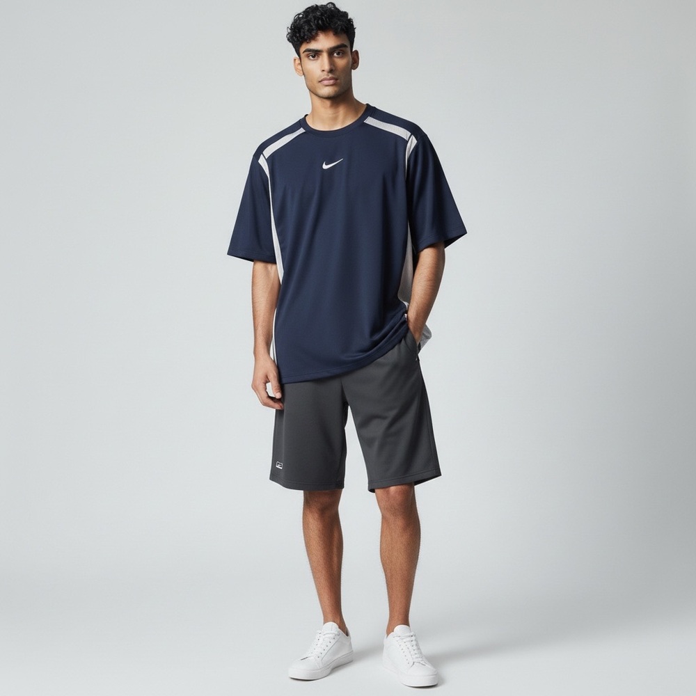 Nike‎ Men’s Performance Navy Blue Center Swoosh Tennis Athletic Shirt Sz L